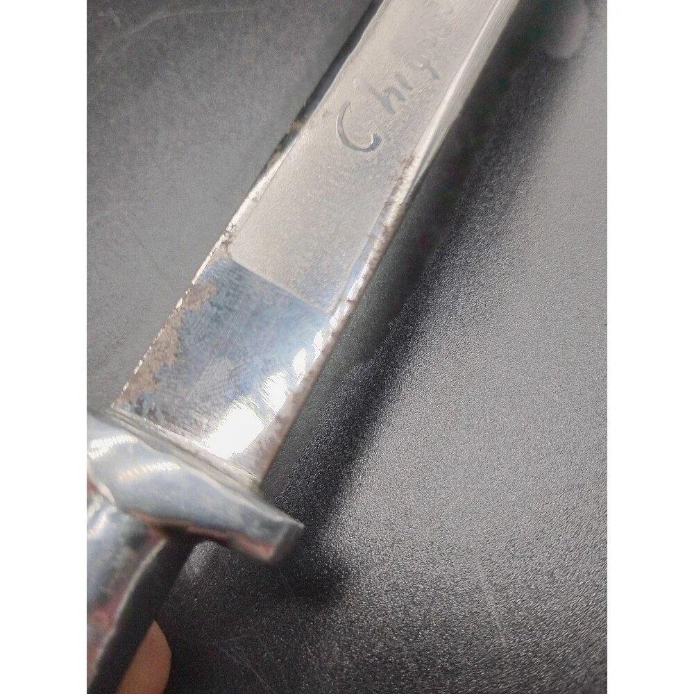 Vintage 9” Mexican Souvenir Dagger Aluminum Tribal Handle Engraved Blade Sheath